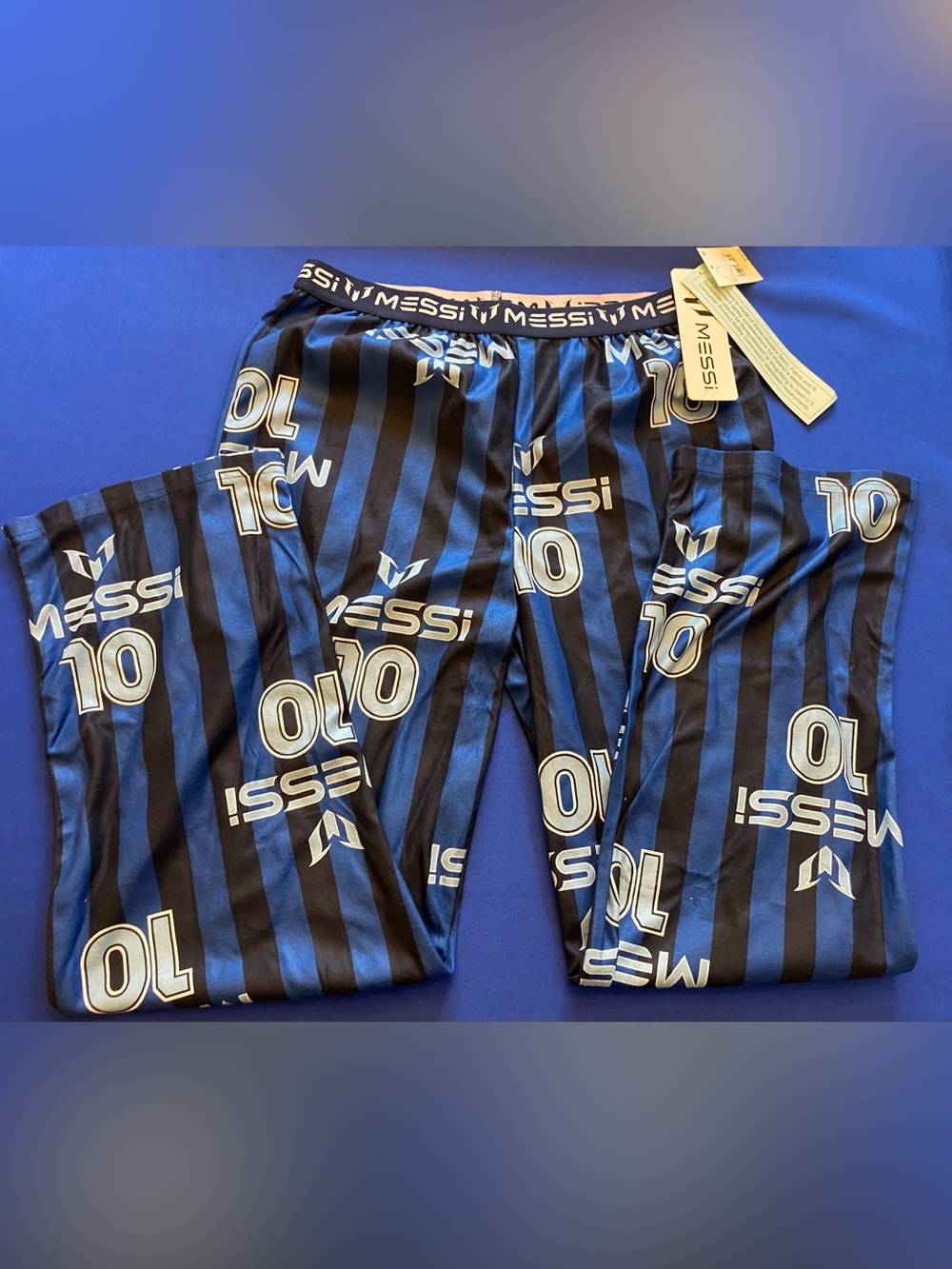 MESSI Kids Pajama Pants – Blue Striped All-Over Print | Size L (12/14) | NWT
